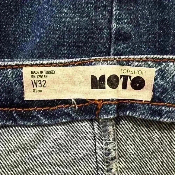 Topshop MOTO Dark Wash Denim Button Up Mini Skirt Size 32 - Picture 4 of 6